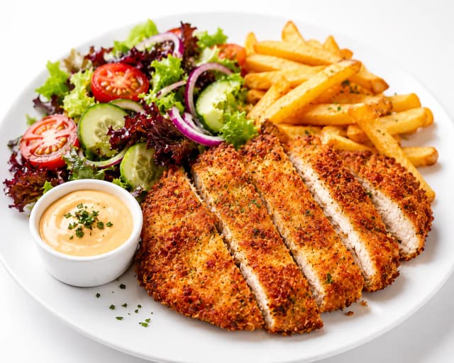 Crumb Chicken Schnitzel at Milano Cafe Bar Newstead